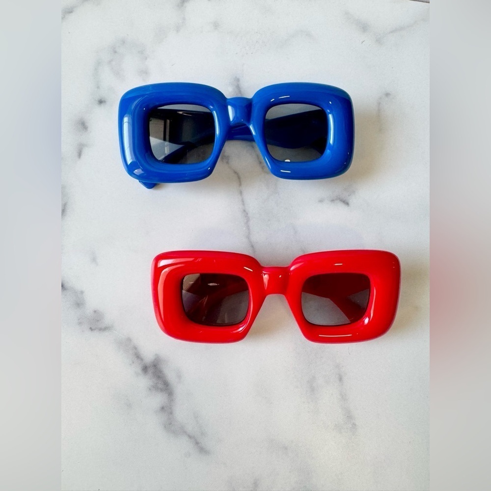 2-Pack Bold Retro Rectangle Sunglasses – Red & Blue Statement Shades - Picture 2 of 7